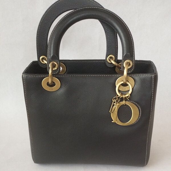 Christian Dior レディディオール ゴールド金具 2WAY ハンドバッグ ショルダーバッグ ブラックレザー