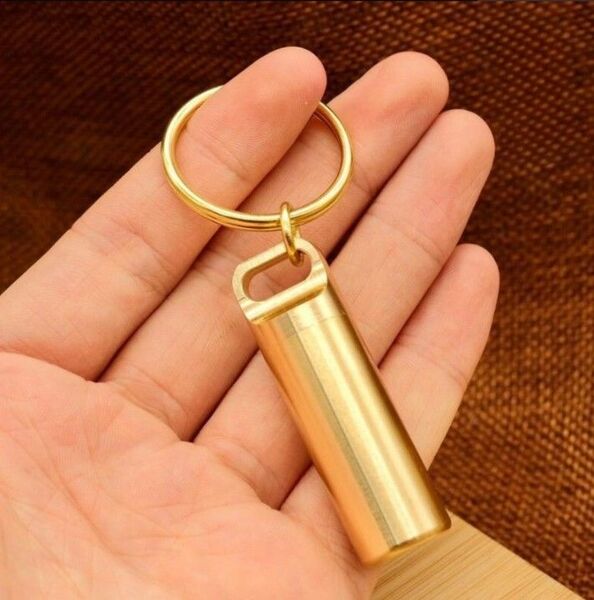 キーホルダー ピルケース ゴールド ペット メモリアル 収納 ケース キーリング けだまだま ペット 薬入れ 遺毛 トラベル 旅行