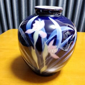 花瓶 花柄 陶器 インテリア ブルー系