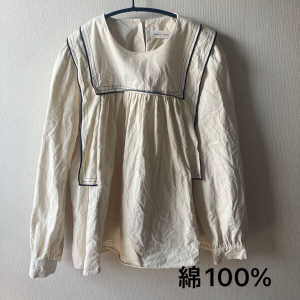 BURU N JUDY 長袖 プルオーバー セーラーカラー風 韓国ファッション 綿100% クリーム色