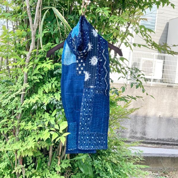 886 襤褸 ストール 古布 リメイク 藍染 藍染め パッチワーク 刺し子 ヴィンテージ ボロ