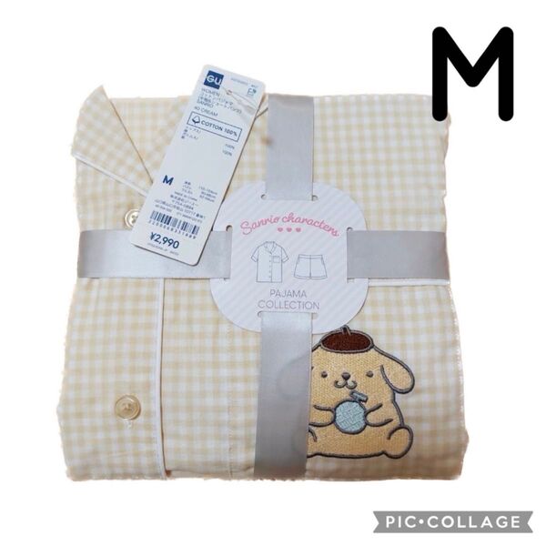 GU コットンパジャマ サンリオ ポムポムプリン クリーム 半袖 M ギンガムチェック ジーユー ショートパンツ イエロー 新品