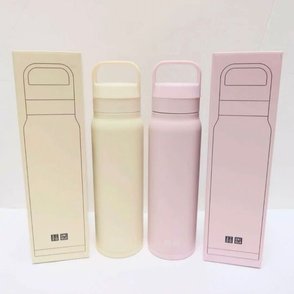 ユニクロ感謝祭 炭酸対応ステンレスボトル ノベルティ ピンク オフホワイト 2個 UNIQLO ステンレス製携帯用まほうびん 新品