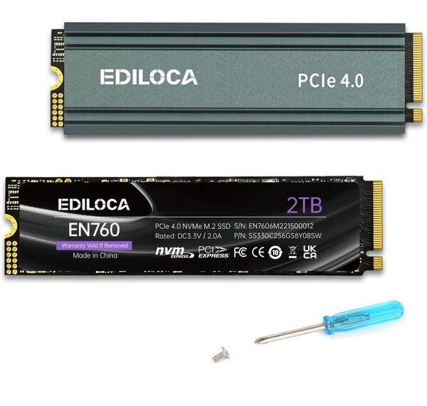 Ediloca EN760 SSD ヒートシンク付き 2TB PCIe Gen4x4 NVMe M.2 2280