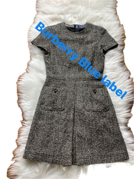 バーバリーズブルーレーベル BURBERRYS BLUE LABEL ウールツィード ノースリーブワンピース レディース 38