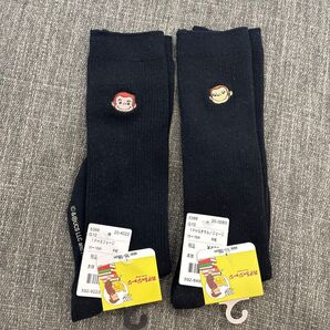 おさるのジョージ 2足組 刺繍 黒 キッズ 靴下 ソックス ブラック 子供
