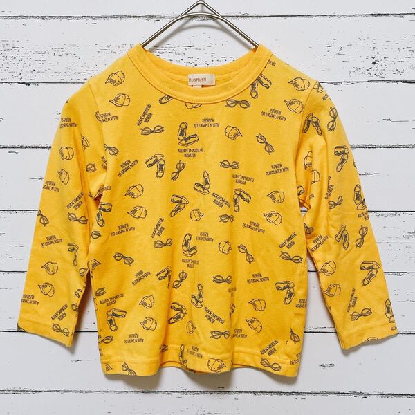 【ハッシュアッシュ】総柄長袖Tシャツ カットソー 薄手 ロンT コットン混 イエロー 黄色 子供服 キッズ トップス 100