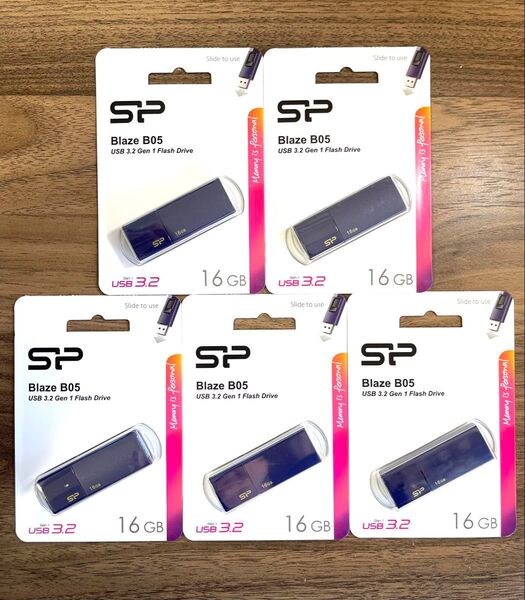 USBメモリー16GB シリコンパワーUSB3.0スライド式(紺)【5個セット】