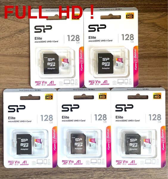 microSDカード 128GB (FULL HD)シリコンパワー【5個セット】