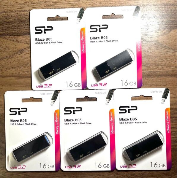 USBメモリー16GB シリコンパワーUSB3.0スライド式(黒)【5個セット】