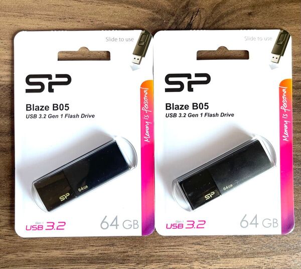 USBメモリー 64GB シリコンパワー USB3.0 スライド式【2個セット】
