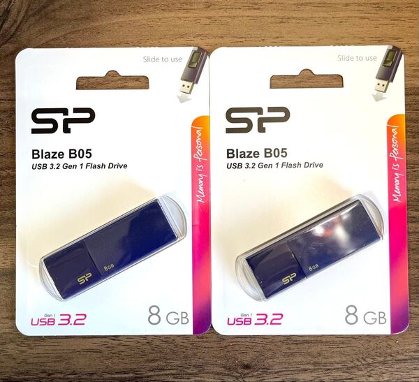 USBメモリー8GB シリコンパワーUSB3.0 スライド式(紺)【2個セット】