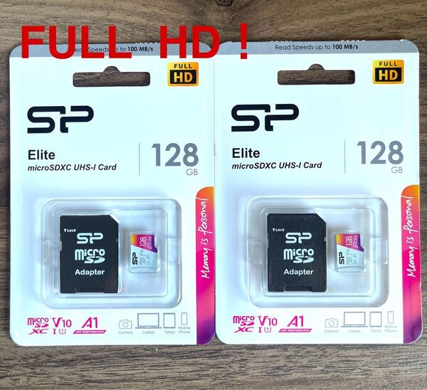 microSDカード 128GB (FULL HD)シリコンパワー【2個セット】