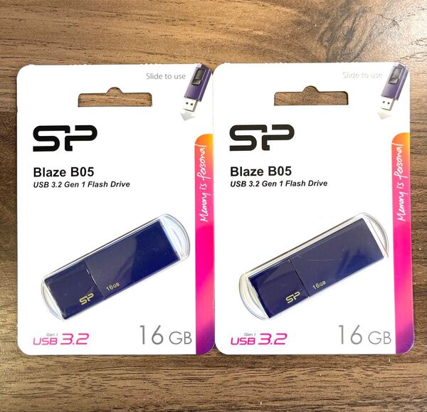 USBメモリー16GB シリコンパワーUSB3.0スライド式(紺)【2個セット】