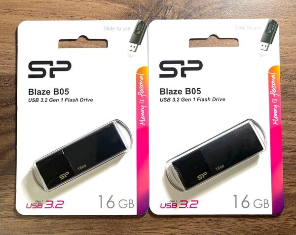 USBメモリー16GB シリコンパワーUSB3.0スライド式(黒)【2個セット】