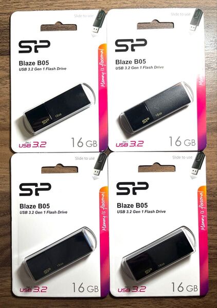 USBメモリー16GB シリコンパワーUSB3.0スライド式(黒)【4個セット】