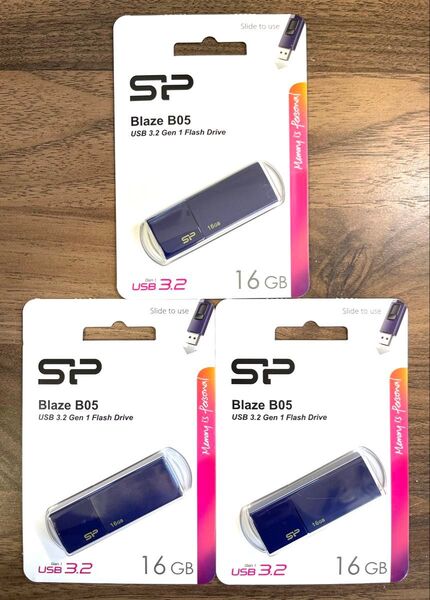 USBメモリー16GB シリコンパワーUSB3.0スライド式(紺)【3個セット】