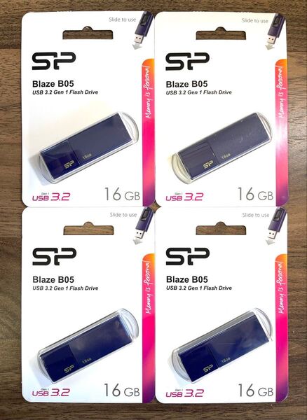 USBメモリー16GB シリコンパワーUSB3.0スライド式(紺)【4個セット】
