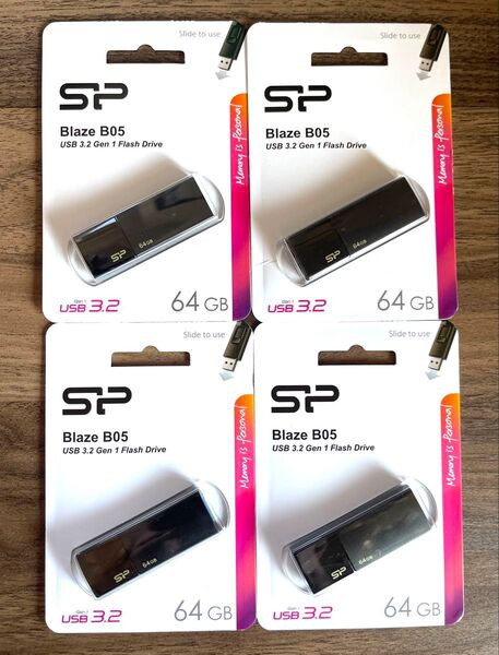 USBメモリー 64GB シリコンパワー USB3.0 スライド式【4個セット】