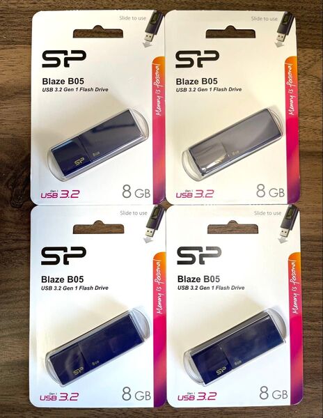 USBメモリー8GB シリコンパワーUSB3.0 スライド式(紺)【4個セット】