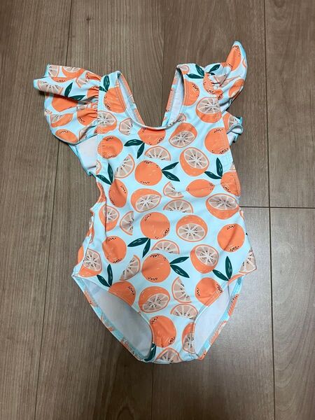 オレンジ柄 ワンピース水着 80 女の子