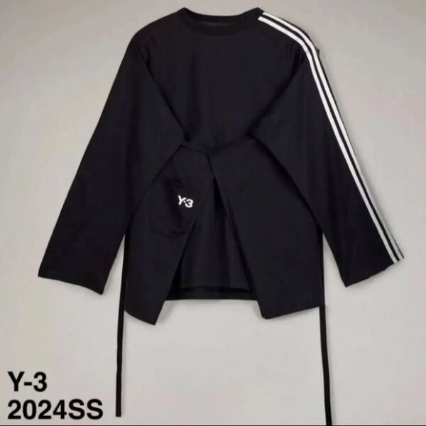 新品 2024SS Y-3 ワイスリー LS CLOSURE TEE 長袖 Tシャツ 定3.57万 黒 IQ2190 レディース