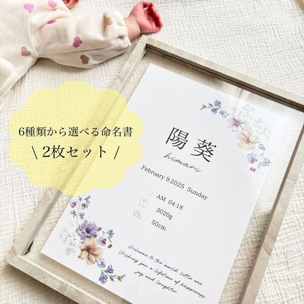 【命名書】選べる2枚セット 手形足形アート 手形 足形 月齢フォト