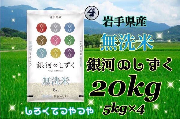 お米 精米 【令和6年産岩手県産無洗米銀河のしずく20kg 】(5kg×4) 7年連続特A評価を獲得しました!白くて艶やか♪