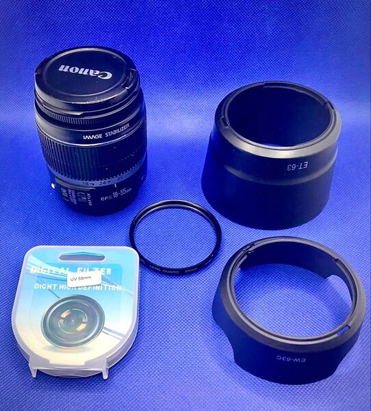 Canon キャノン EFS IS 18-55㎜ F3.5-5.6 ズームレンズ フィルター2枚フード2個 日本製