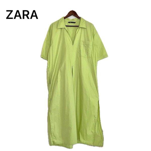 ZARA ワンピース グリーン スリット入り