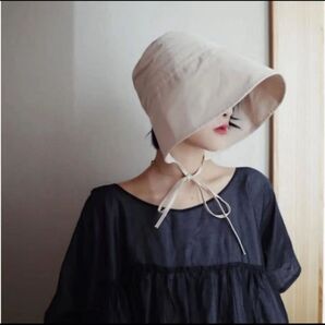 【再入荷】レディース ハット ベージュ ツバ広 日除け UV対策 あごひも 小顔効果