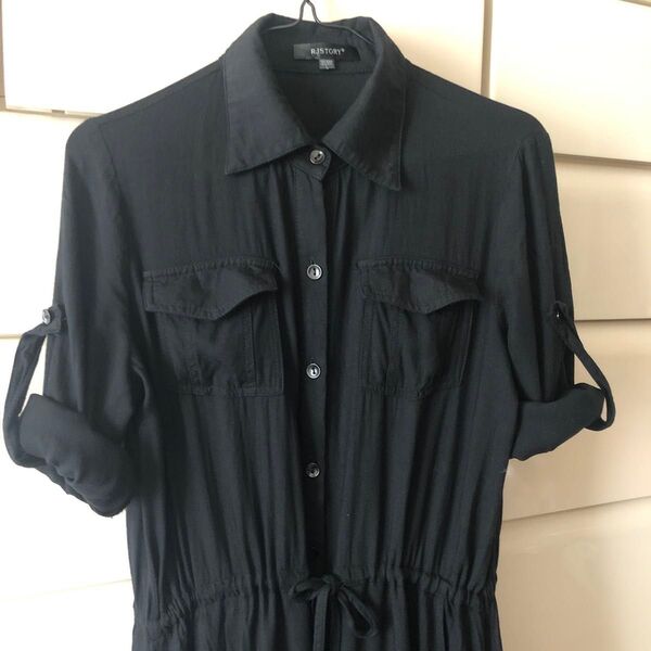 高身長の方向き マキシ丈シャツワンピース黒