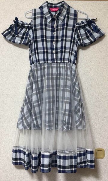 LOVE RABBY ワンピース 女の子 チェック 夏服 半袖 オフショル 160cm キッズ