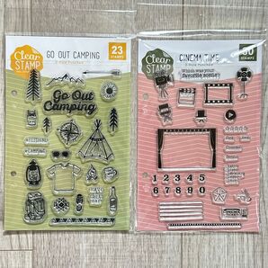 クリアスタンプ2点セット Go Out Camping Cinema Time 新品