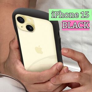 【新品】iPhone15ケース☆iFace風 ブラック黒 ストラップ取り付け可能 ワイヤレス充電可能