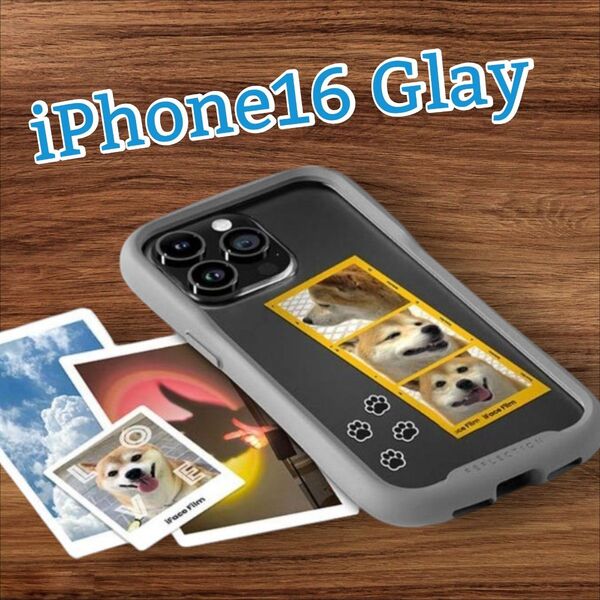 【新品】iPhone16ケース☆iFace風 グレー Gray ストラップ取り付け可能 ワイヤレス充電可能