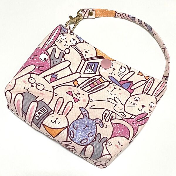 うさぎ柄 バッグポーチ ピンク ハンドメイド
