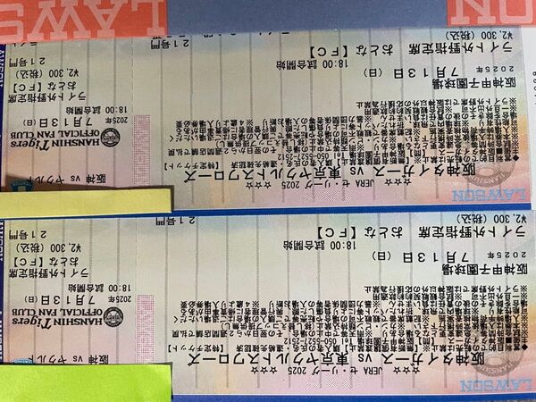 7月13日 7/13 甲子園球場 阪神タイガース 対読ヤクルト スワローズ ライト外野指定席 中段 2枚1組 ウル虎 プレゼント