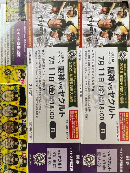 7月11日 7/11 甲子園球場 阪神タイガース 対読ヤクルト スワローズ ライト外野指定席 下段 2枚1組 ウル虎 プレゼント