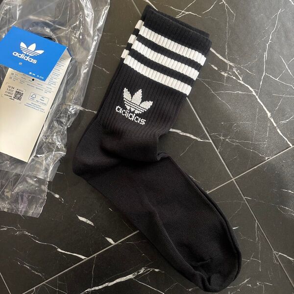 新品 adidas ソックス アディダス Originals 靴下 オリジナルス M サッカーソックス クルーソックス 黒