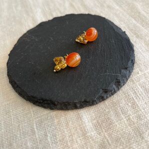 カーネリアン シトリン2wayピアス