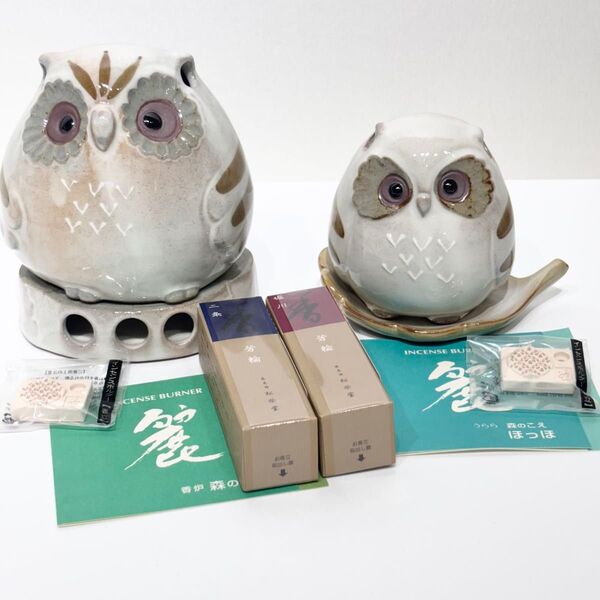 新品・未使用品!松栄堂 麗香炉 森のこえ ふくろう ほっほ お香付き 2個セット