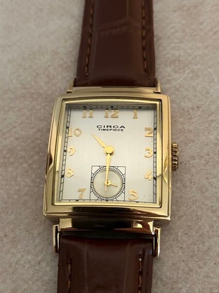 値下げ 稼働★美品★CIRCA サーカー タイムピース 3針 23K GOLDPLATE QZ腕時計 電池、革ベルト新品