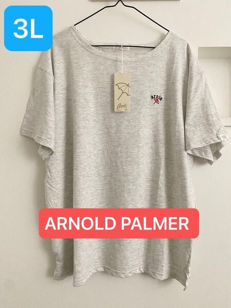 新品タグ付 レディース ARNOLD PALMER arnie Tシャツ グレー 3Lサイズ ワンポイント刺繍