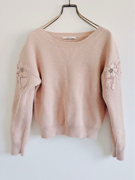 ANAYI アナイ ピンク 刺繍入りリブニット 長袖