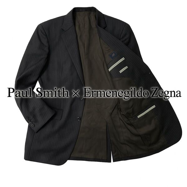 【美品】Paul Smith×Ermenegildo Zegna生地使用 ストライプテーラードジャケット M相当