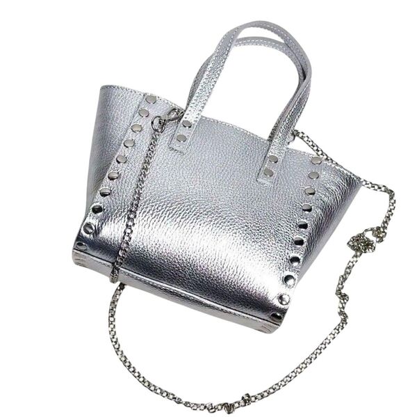 【完売品/極美品】M Roseエンメローズ チェーンショルダーバッグ 2way シルバー レザー 牛革 スタッズ イタリア製