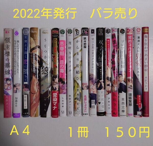 BLコミック バラ売り【A4】 1冊150円 (送料+手数料は別途) 2022年発行