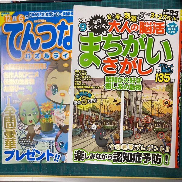 毎日イキイキ目と脳を刺激する大人の脳活まちがいさがし VOL.9/てんつなぎパズルライフの2冊セット書籍