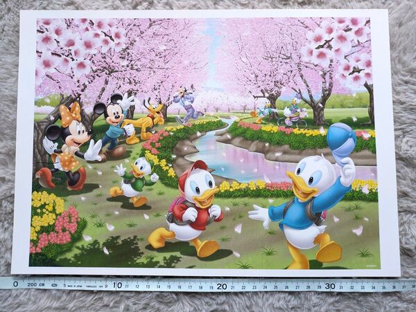 ディズニー Disney アート イラスト 絵 b4サイズ バンビ 読売新聞 桜並木でお散歩